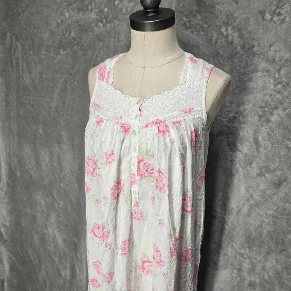 Eileen West Nightgown Dress Women XS Floral Cotton Dobby Sleeveless Coquette